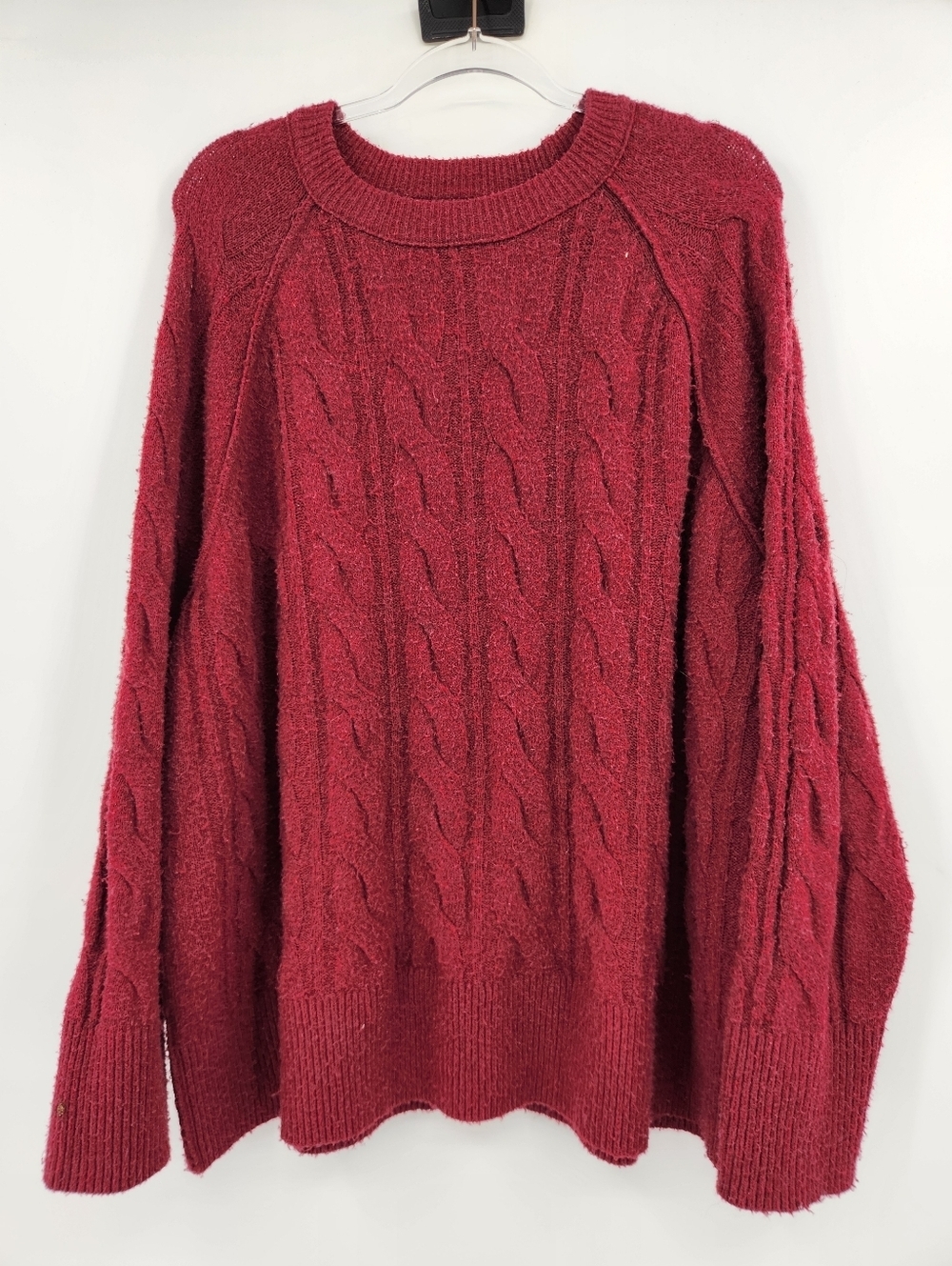 Aerie Cable Knit Sweater Womens Size Large Maroon Red Long Sleeve Crewneck